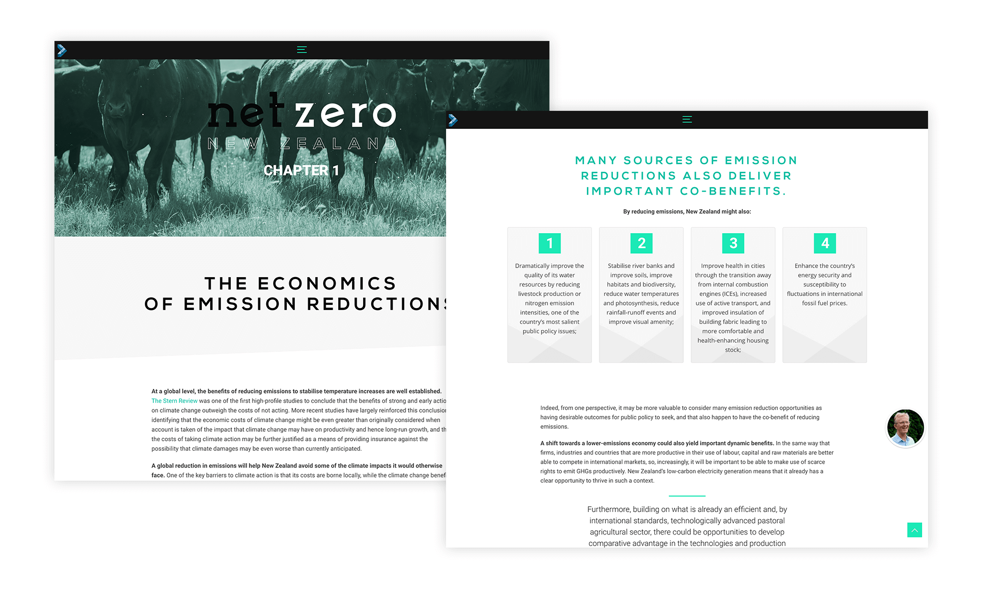 Examples of different website design pages showing hero shots and headings.