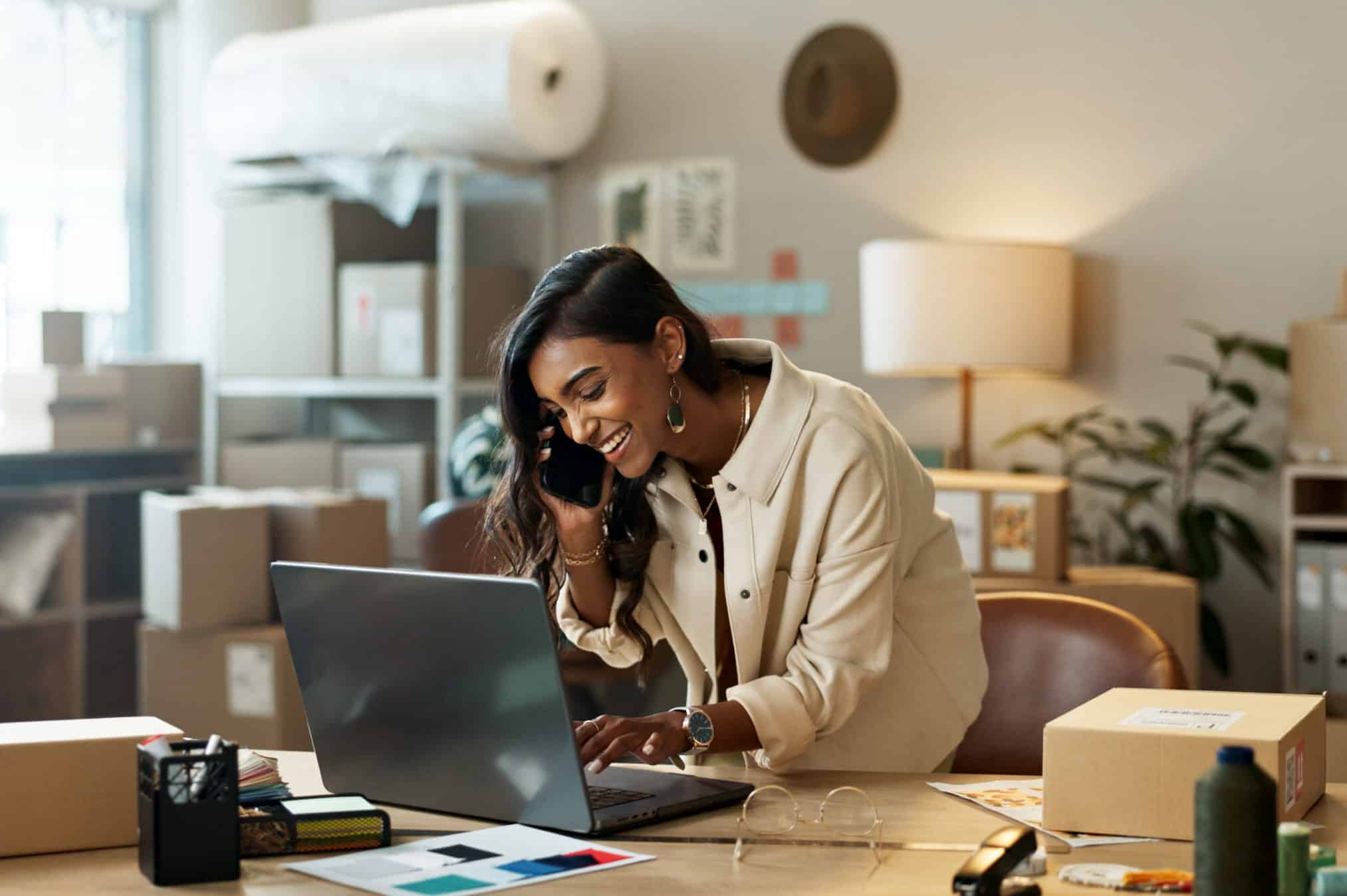 A small business owner in Auckland updating her e-commerce website.